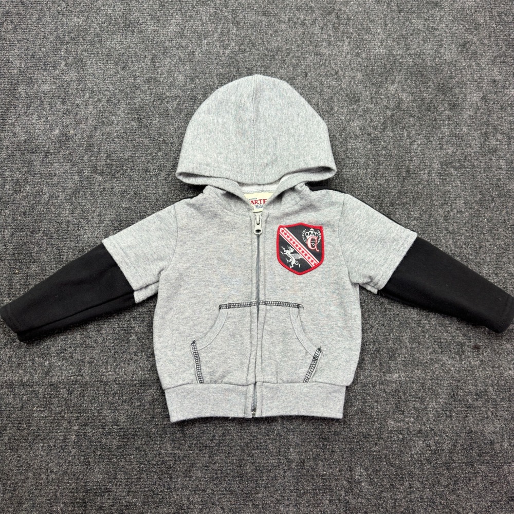 Carters Watch the Wear Gray Black Zip Up Hoodie Crest 6-9M 1811